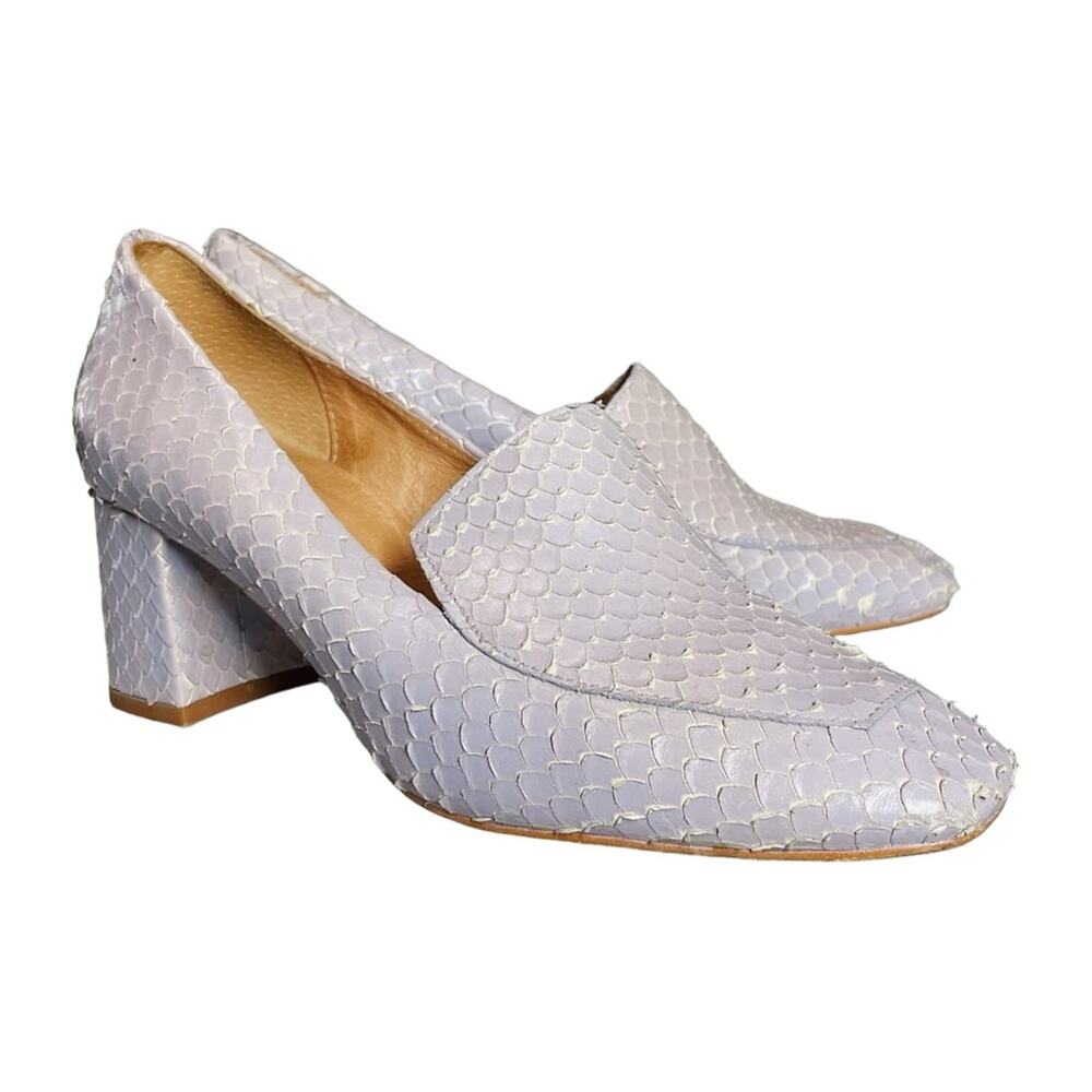Intentionally Blank Light Purple Franz Rose Reptile Block Heel Leather Loafers 8